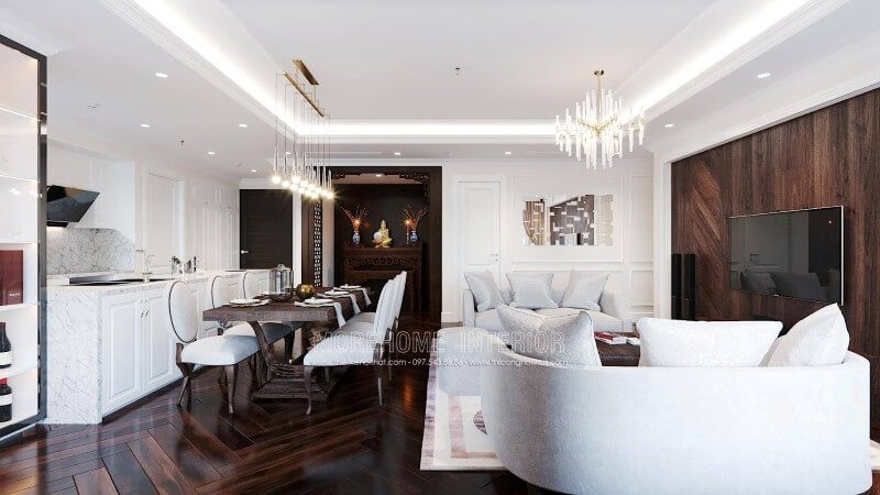 Thiết kế nội thất phòng bếp chung cư Emerald Mỹ Đình đầy tiện nghi