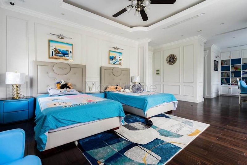 Thi công nội thất phòng ngủ hai giường đơn phòng con trai biệt thự Vinhomes Gardenia
