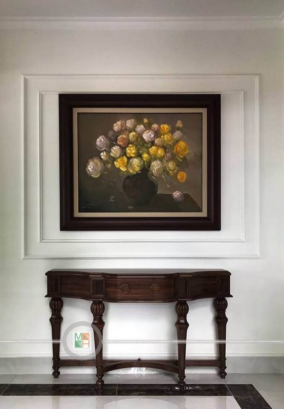 Mẫu kệ decor gỗ óc chó đẹp tại biệt thự Hưng Yên