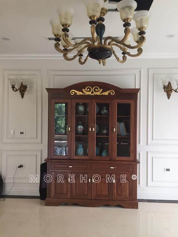 Thi công lắp đặt hoàn thiện tủ rượu gỗ tự nhiên phong cách tân cổ điển tại biệt thự Ecopark Hưng Yên