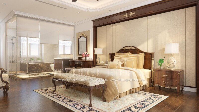 Giường ngủ gỗ óc chó tại Hà Nội với lối thiết kế tân cổ điển nhẹ nhàng, không quá cầu kỳ trong từng chi tiết nhỏ nhưng vẫn mang lại sự sang trọng và đồ sộ cho không gian mà nó đang sở hữu