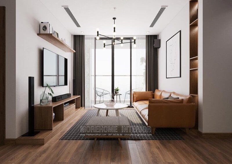 Không gian phòng khách sang trọng với kệ ti vi hiện đại