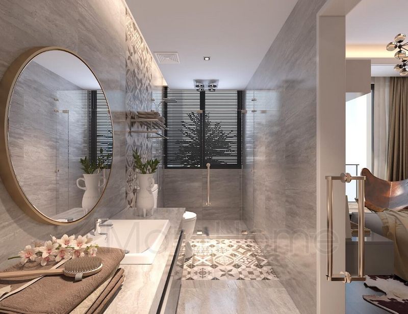 Mẫu đá nhân tạo ốp mặt lavabo màu trắng vân mây sang trọng và tinh tế cho phòng tắm