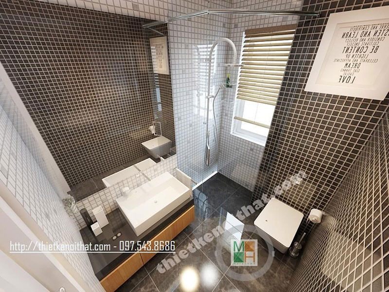 Mẫu tủ lavabo gỗ công nghiệp hiện đại, mặt tủ ốp đá cao cấp màu đen nổi bật cho không gian phòng tắm