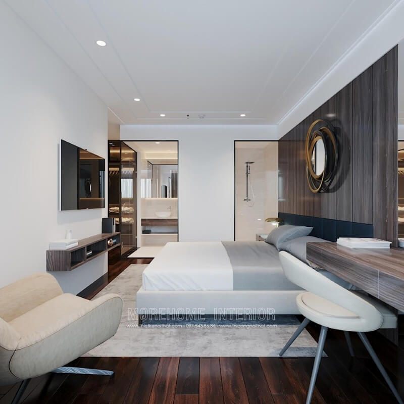 Kệ ti vi hiện đại vô cùng phù hợp với không gian phòng ngủ chung cư nhỏ