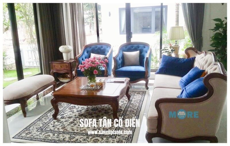Gỗ óc chó, nỉ cao cấp nhập khẩu luôn là sự kết hợp hoàn hảo để tạo nên Sofa tân cổ điển đẹp, phù hợp tạo nên đẳng cấp của gia chủ