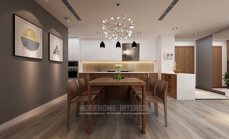 Bộ bàn ăn gỗ cao cấp với thiết kế đơn giản, tinh tế tạo điểm nhấn nổi bật cho căn phòng