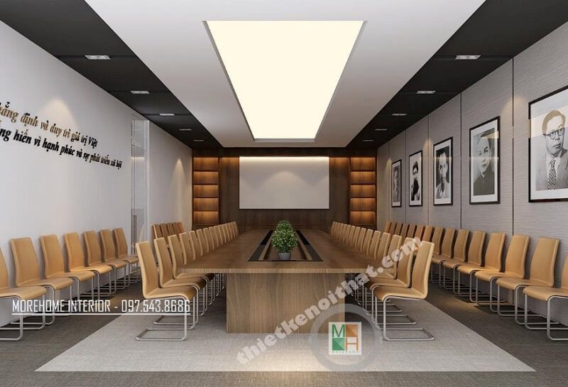 Mẫu thiết kế nội thất phòng họp văn phòng VCC cao cấp kết hợp tranh canvas treo tường độc đáo.