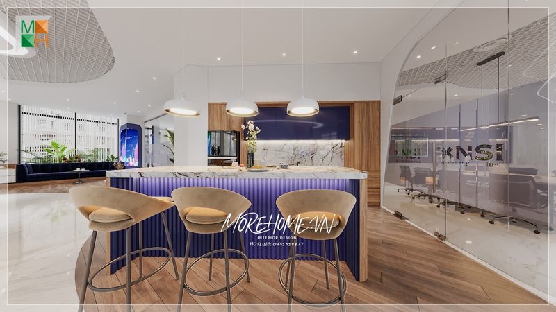 Thiết kế quầy bar văn phòng làm việc không gian sử dụng để nghỉ ngơi sau những căng thẳng của công việc.