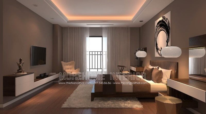 Mẫu giường ngủ gỗ óc chó kiểu dáng hiện đại này phù hợp với nội thất phòng ngủ các căn hộ chung cư