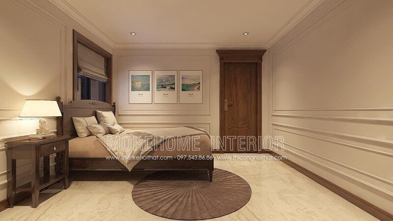 Mẫu giường ngủ trẻ em màu gỗ óc chó sang trọng, phong cách tân cổ điển tinh tế