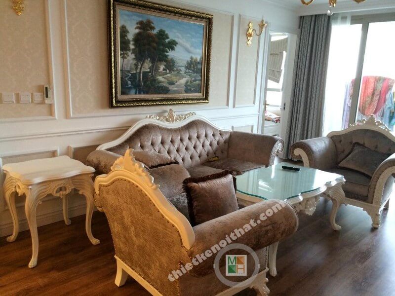 Thi công nội thất phòng khách chung cư Mandarin Garden Hòa Phát