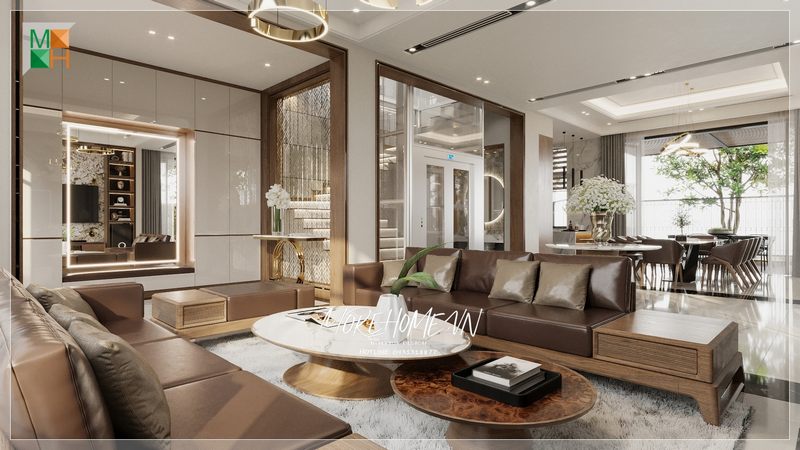 Bàn trà phòng khách giúp không gian phòng trở nên ấn tượng và tiện nghi khi có khách đến thăm nhà.