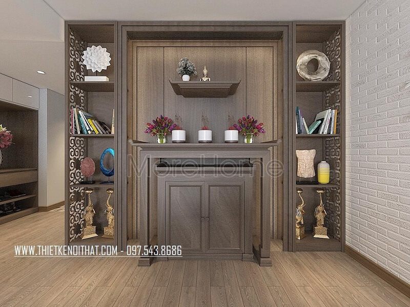 Mẫu bàn thờ gỗ tự nhiên cao cấp mang đến vẻ đẹp sang trọng cho phòng thờ gia chủ