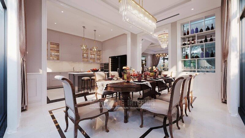 Bàn ghế ăn cổ điển bằng gỗ óc chó nhập khấu cao cấp, có một sự sang trọng vô cùng.