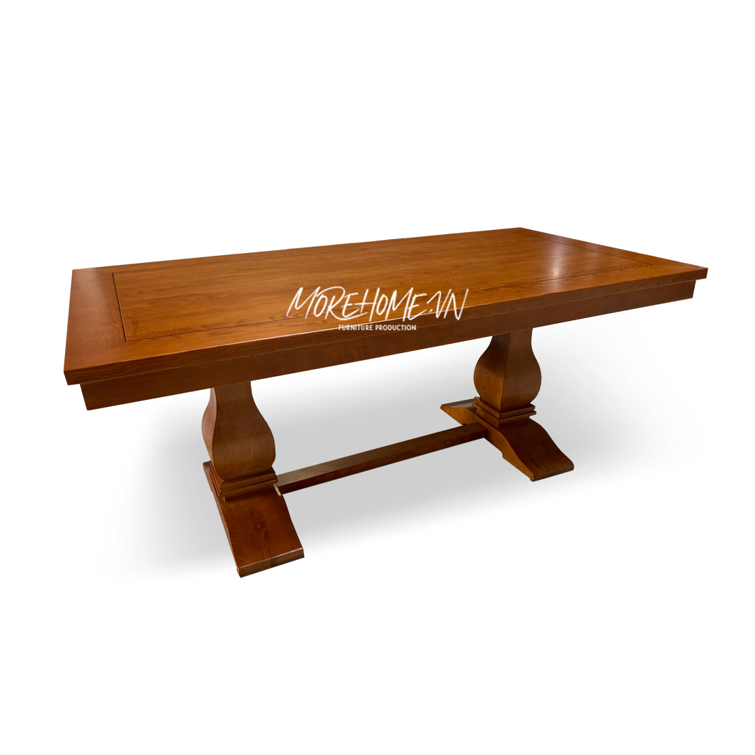 Bàn ăn gỗ tự nhiên cao cấp nhập khẩu, gia công thẩm mỹ, bền bỉ tạo nên không gian phòng bếp sang trọng.