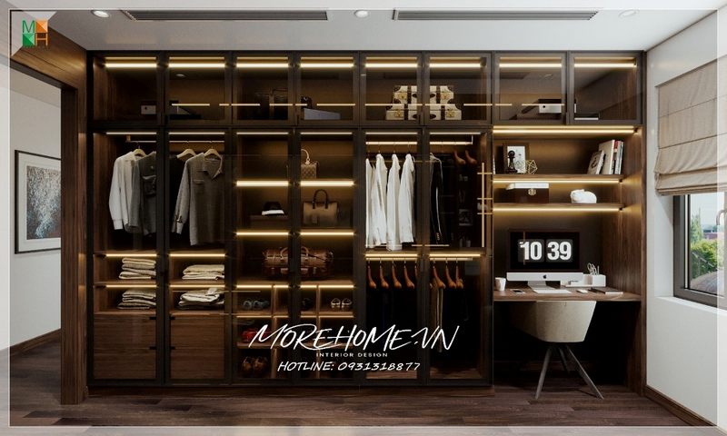 Tủ quần áo âm tường cánh kính hiện đại tính thẩm mỹ cao, sắp xếp đồ đạc quần áo gọn gàng ngăn nắp.