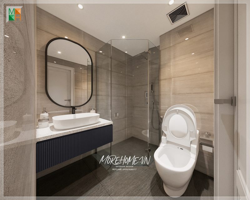 Vách tắm kính 135 độ ngăn giữa không gian phòng tắm đứng tránh văng nước gây ướt át, ảnh hưởng tới các khu vực khác