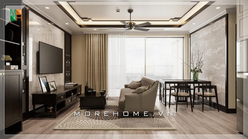 Gia chủ thường lựa chọn xu hướng thiết kế bố trí phòng khách liền phòng ăn hiện đại để tạo nên sự tiện nghi cho không gian sinh hoạt chung cư gia đình.